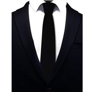 Black Necktie Tartan Woven TR Material Tie Mens Skinny Gift Event Party